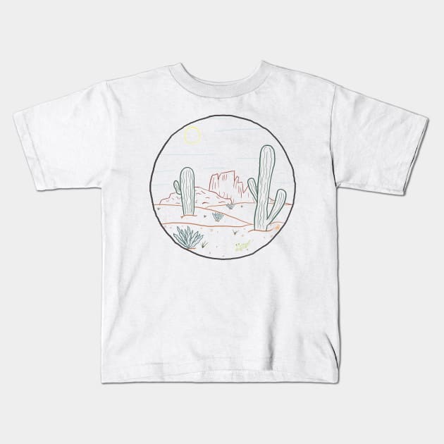 Desert Scene Cactus Succulent Line Art South America Kids T-Shirt by ChloesNook